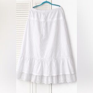 Open YY White Tiered Ruffle Midi Skirt L Cotton Eyelet Lace Cottagecore Korea